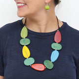 SYLCA Multi Color Mirelle Wood Statement Necklace