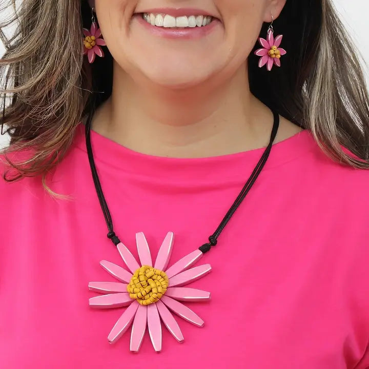 SYLCA Pink and Yellow Amaya Flower Statement Necklace - BP23N13 - PINK/YELLOW