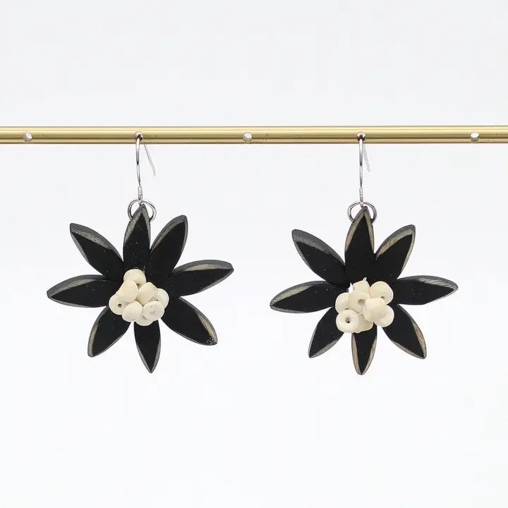 SYLCA Black Amaya Flower Earrings - P23E02 - BLACK