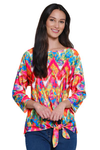 Ali Miles Textured Knit Eyelet Pop-Over Tunic - A15220TM - ABSTRACT MULTI