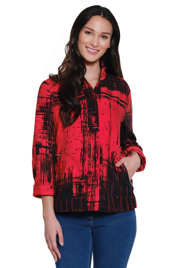 Ali Miles Woven Printed Zip-Up Jacket - A15223JM - BRIGHT RED