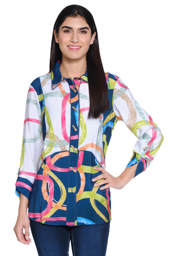 Ali Miles Printed Woven Button Front Tunic - A15301BM - ABSMLT