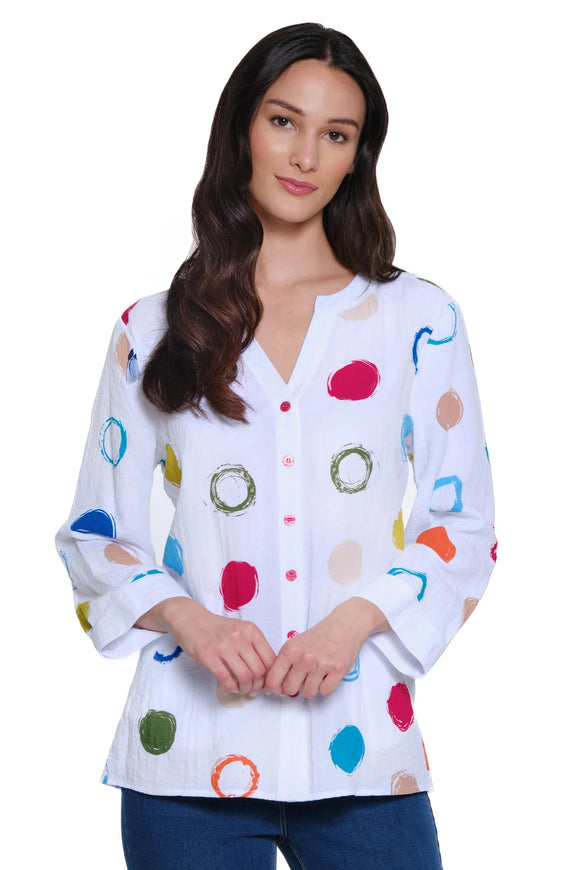Ali Miles Woven Button Front Pop-Over Blouse - A15320TM - DOTMLT