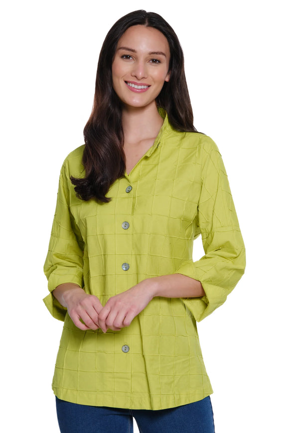 Ali Miles Woven Textured Button Front Tunic - A15321BM - CITRON