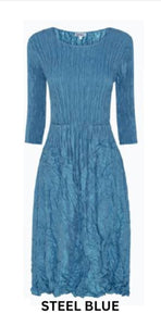 Alquema 3/4 Sleeve Smash Pocket  Dress - STEEL BLUE