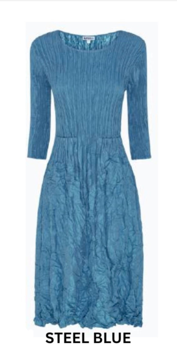 Alquema 3/4 Sleeve Smash Pocket  Dress - STEEL BLUE