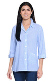 Ali Miles Woven Yarn Dye Button Front Tunic - A25420BM - WHTBLU