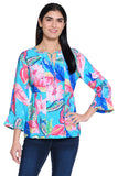 Ali Miles Printed Woven Pop-Over Blouse - A25426TM - LEAFML