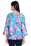Ali Miles Printed Woven Pop-Over Blouse - A25426TM - LEAFML