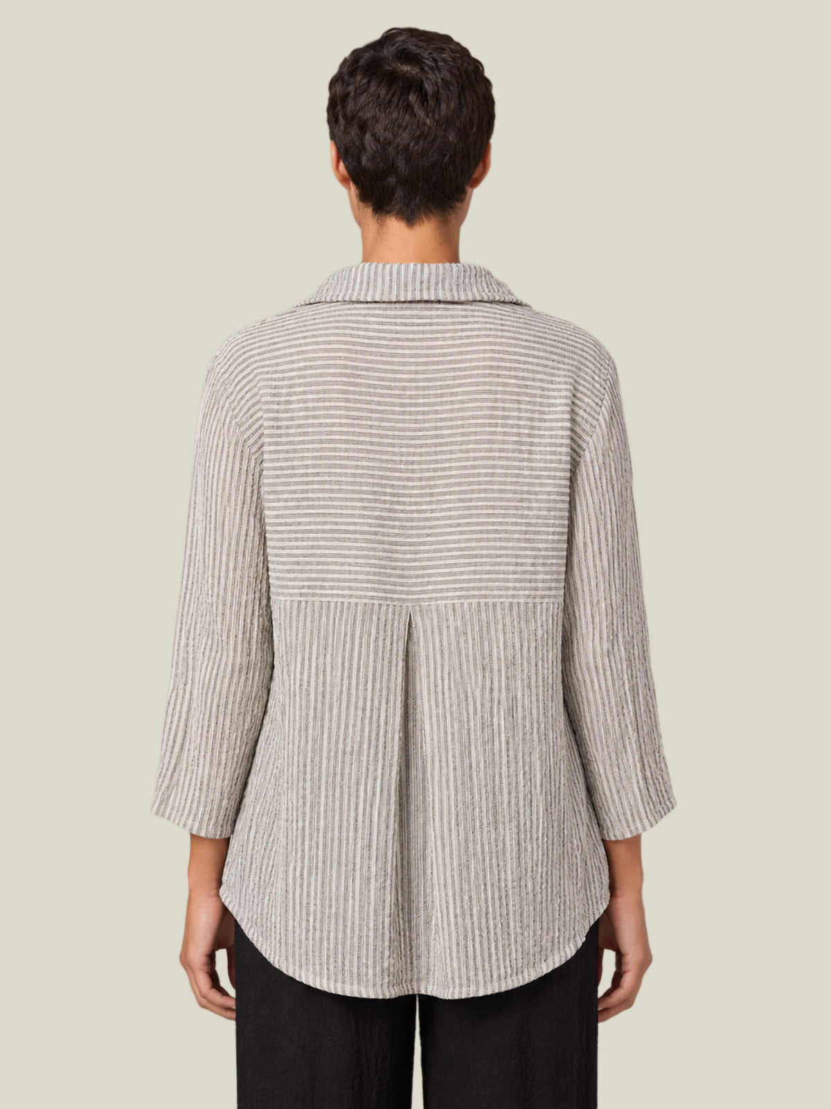 CUT LOOSE Grey Stripe Crinkle Crop Easy Shirt - 0646986