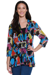 Ali Miles Printed Mesh Open Front Kimono - A55103JM - GEO MULTI