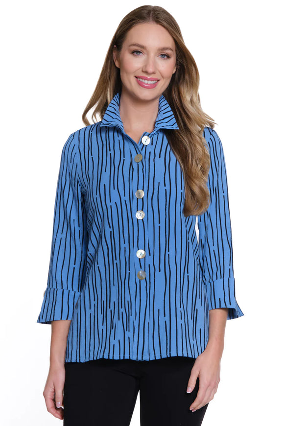 Ali Miles Printed Woven Crinkle Button Tunic - A55106BM - BLUE