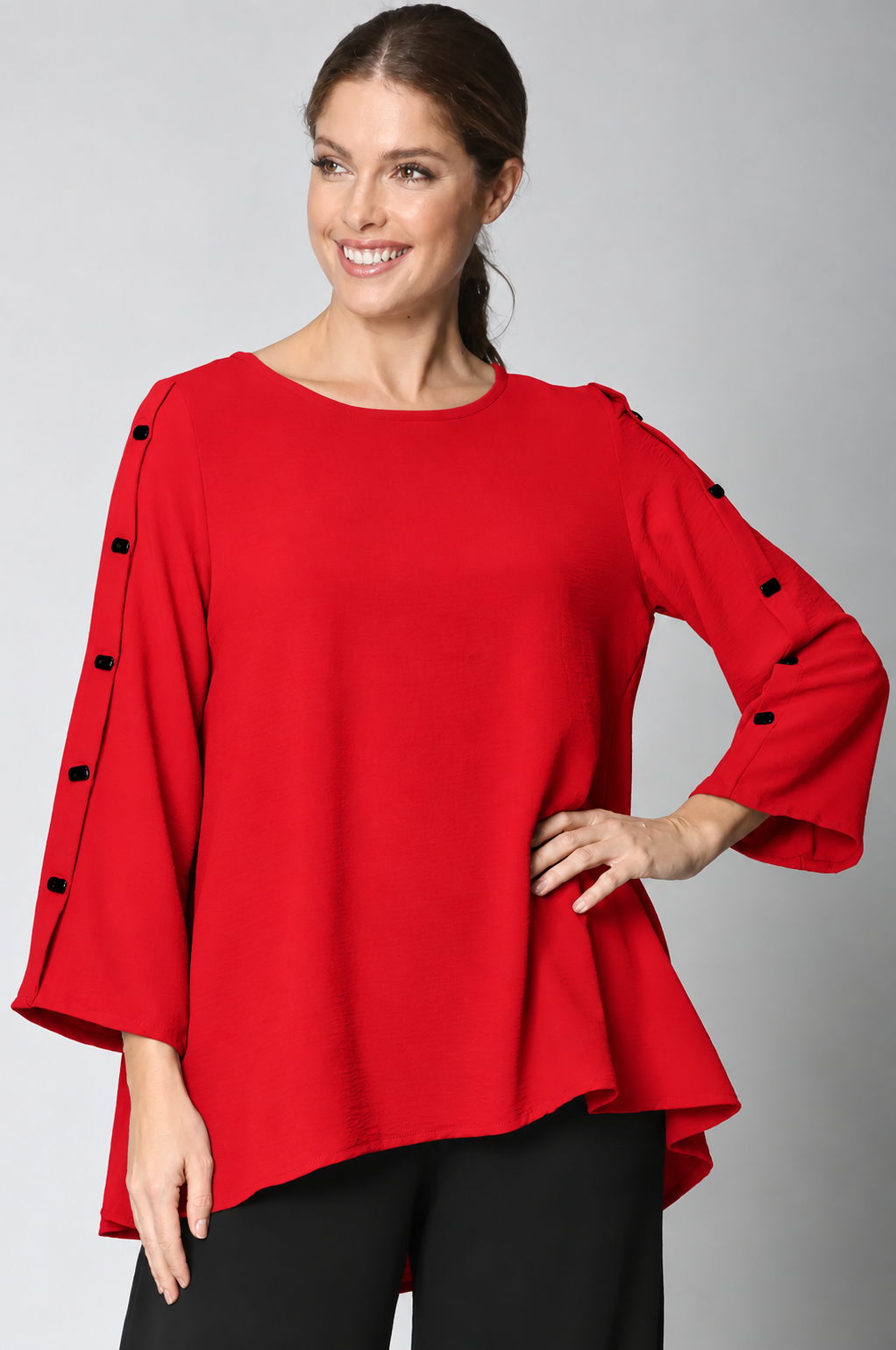 Sydney Project Bonnie Round Neck Long Sleeves w/ Buttons Top - AFT1050 - RED
