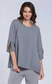 Sydney Project Belle Round Neck Flowy Top w/ 3/4 Sleeves and Slit - AFT1151 - GREY