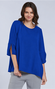 Sydney Project Belle Round Neck Flowy Top w/ 3/4 Sleeves and Slit - AFT1151 - ROYAL BLUE