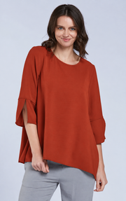 Sydney Project Belle Round Neck Flowy Top w/ 3/4 Sleeves and Slit - AFT1151 - RUST