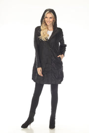 Oopera Packable Crinkle Fabric Long Raincoat - Midnight Black - AJ2601W-1