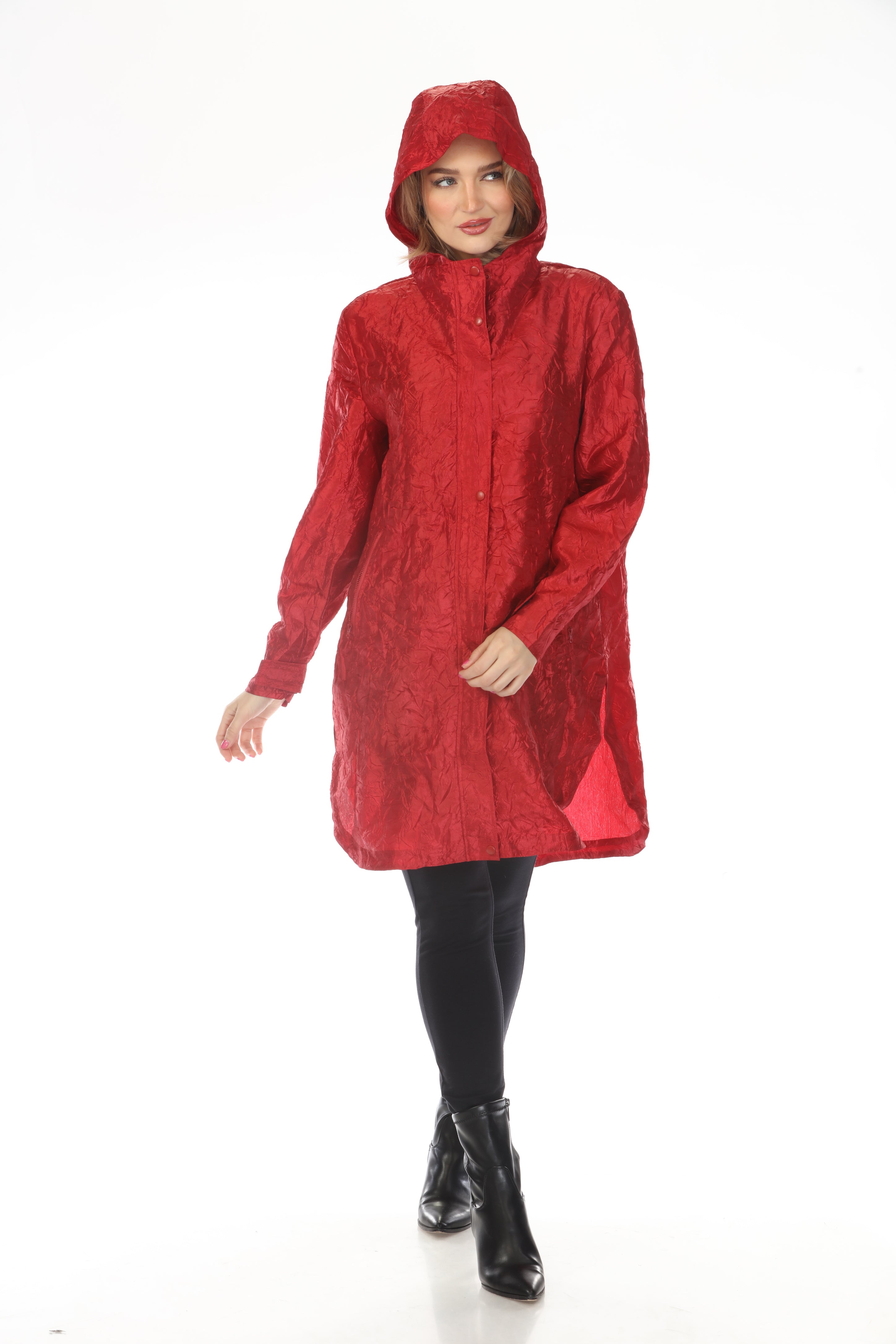 Oopera Packable Crinkle Fabric Long Raincoat - Scarlett Red - AJ2601W-2