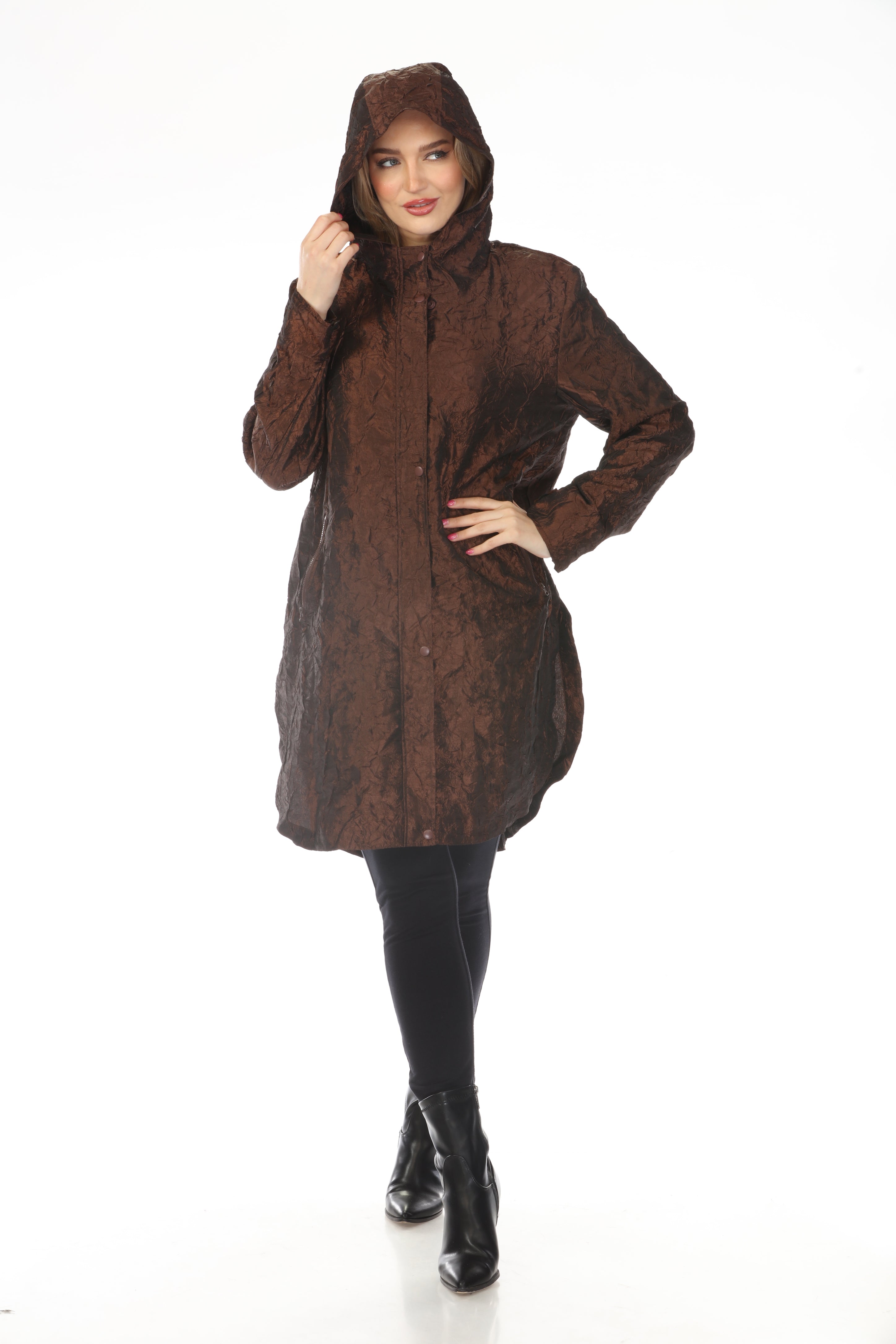 Oopera Packable Crinkle Fabric Long Raincoat - Copper Bronze - AJ2601W-4