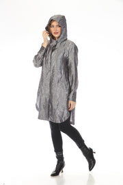 Oopera Packable Crinkle Fabric Long Raincoat - Steel Gray - AJ2601W-6