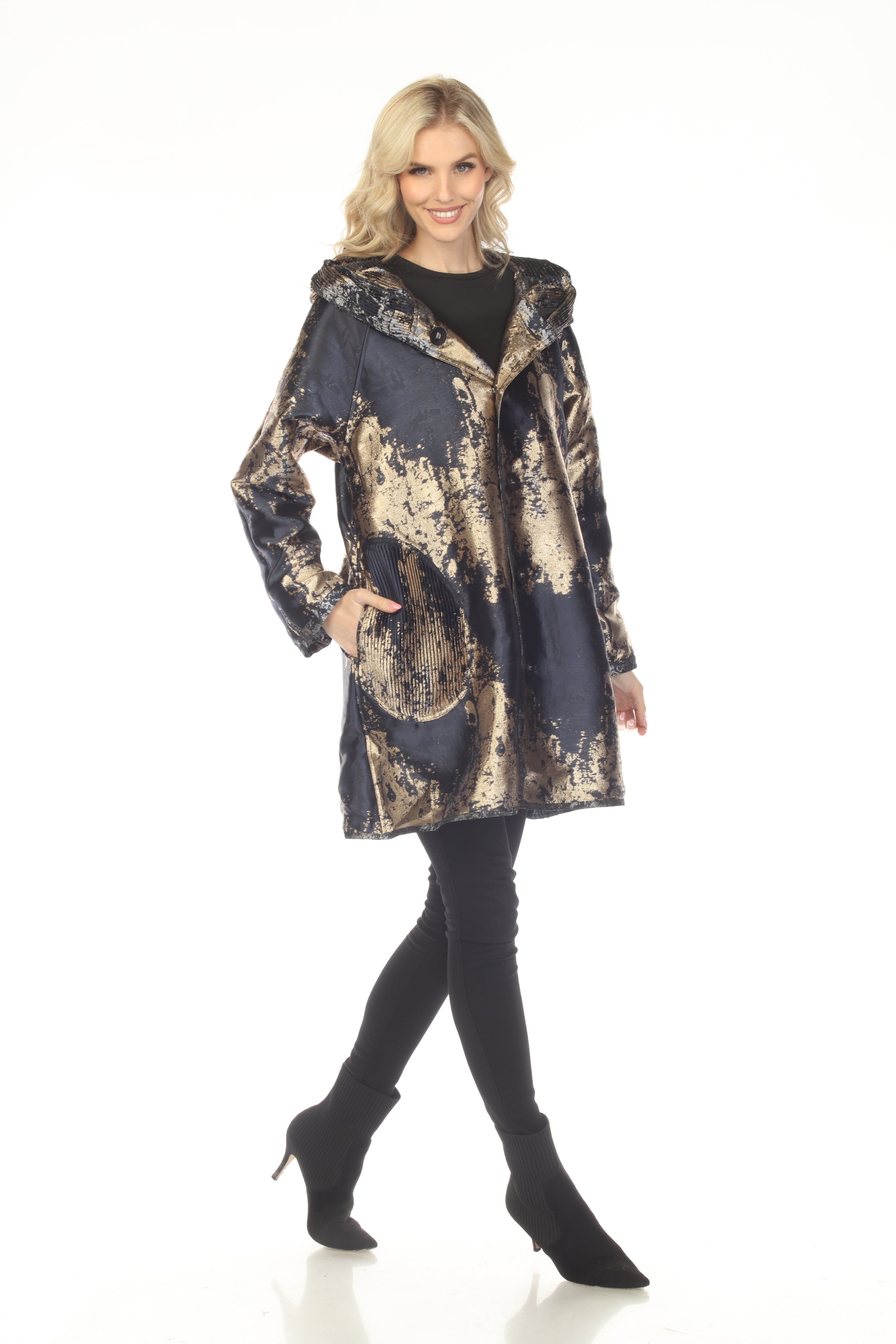 Oopera Reversible Button Front Ribbed Hood Raincoat - Autumn Gold - AJ2603RW