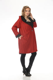 Oopera Reversible Two Button Ribbed Hood Long Raincoat - Red - AJ2605RW-1