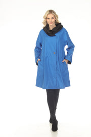 Oopera Reversible Two Button Ribbed Hood Long Raincoat - Light Blue - AJ2605RW-2