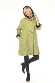 Oopera Reversible Two Button Ribbed Hood Long Raincoat - Green - AJ2605RW-3