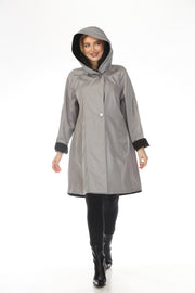 Oopera Reversible Two Button Ribbed Hood Long Raincoat - Grey - AJ2605RW-4