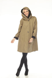 Oopera Reversible Two Button Ribbed Hood Long Raincoat - Tan - AJ2605RW-6