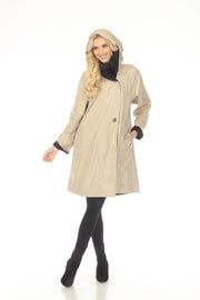 Oopera Reversible Two Button Ribbed Hood Long Raincoat - Beige - AJ2605RW-8