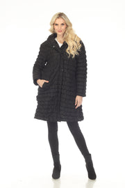 Oopera Reversible Puffer Circular Pattern Long Raincoat - Midnight Black - AJ2616RW-1