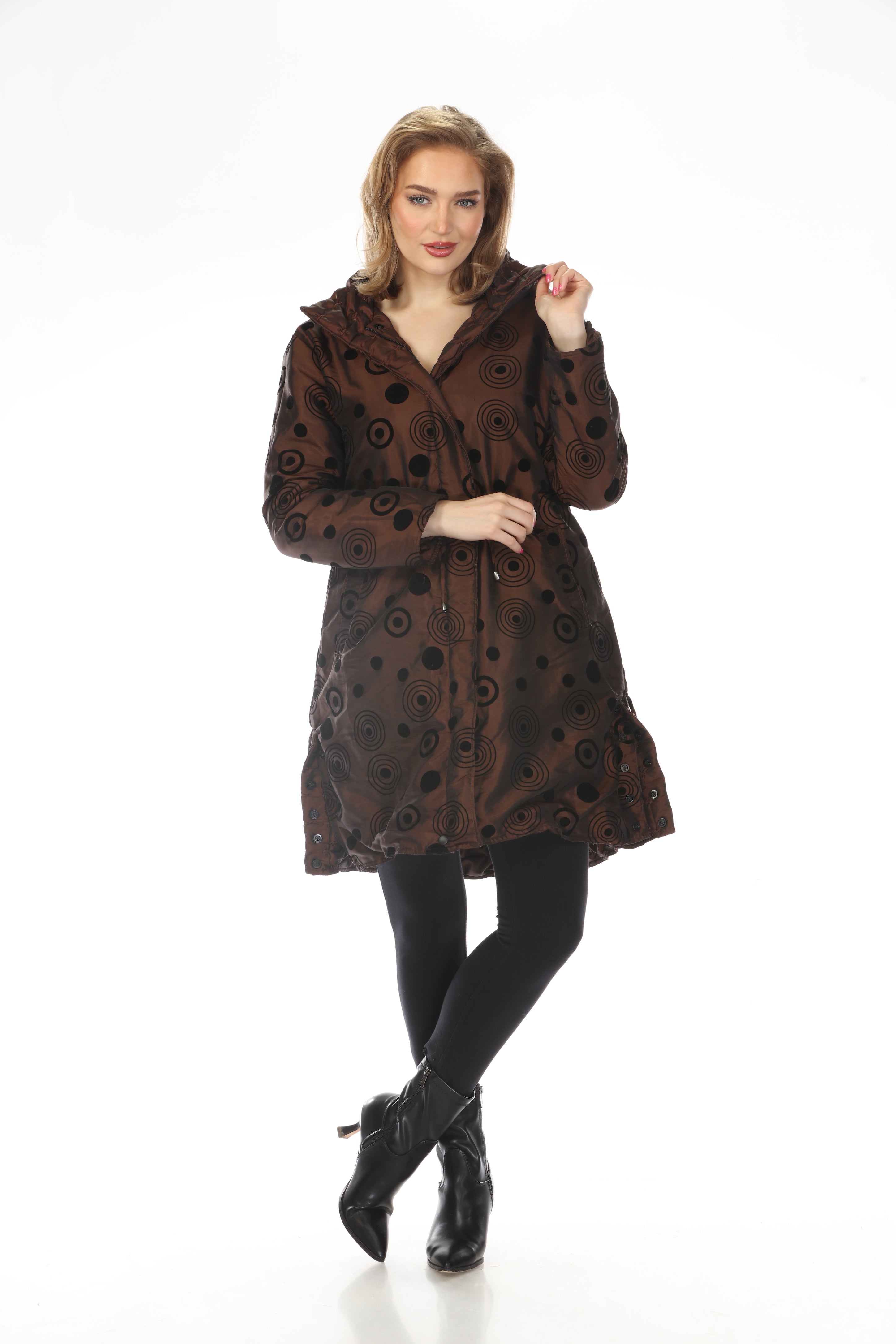 Oopera Reversible Puffer Circular Pattern Long Raincoat - Copper Bronze - AJ2616RW-4