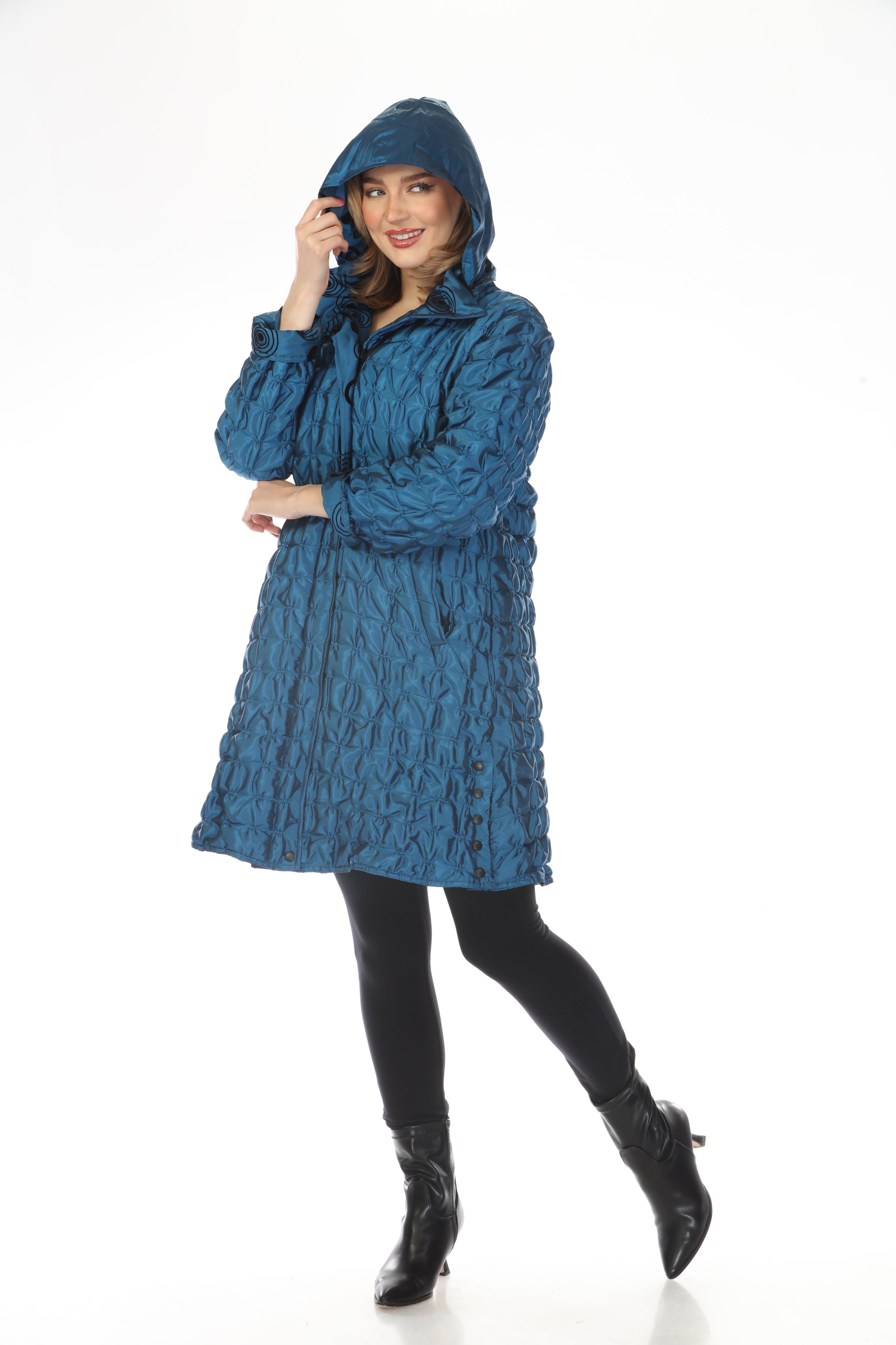 Oopera Reversible Puffer Circular Pattern Long Raincoat - Electric Blue - AJ2616RW-5