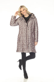 Oopera Reversible Puffer Circular Pattern Long Raincoat - Steel Gray - AJ2616RW-6