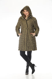 Oopera Reversible Puffer Circular Pattern Long Raincoat - Autumn Gold - AJ2616RW-7