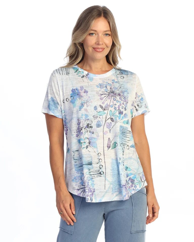 JESS & JANE Burnout Short Sleeve Round-Hem Top - AJ4-2286 - WISHFUL