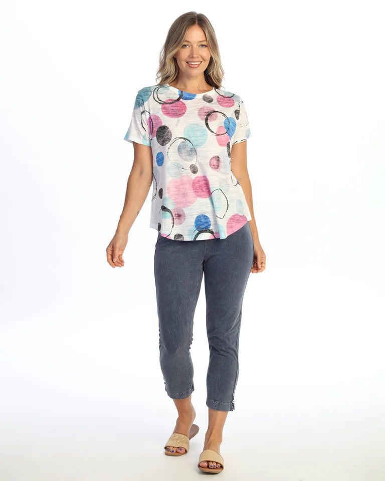 JESS & JANE Burnout Short Sleeve Round-Hem Top - AJ4-2289- BUBBLY
