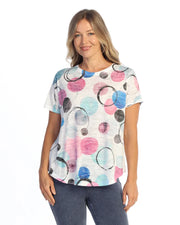 JESS & JANE Burnout Short Sleeve Round-Hem Top - AJ4-2289- BUBBLY