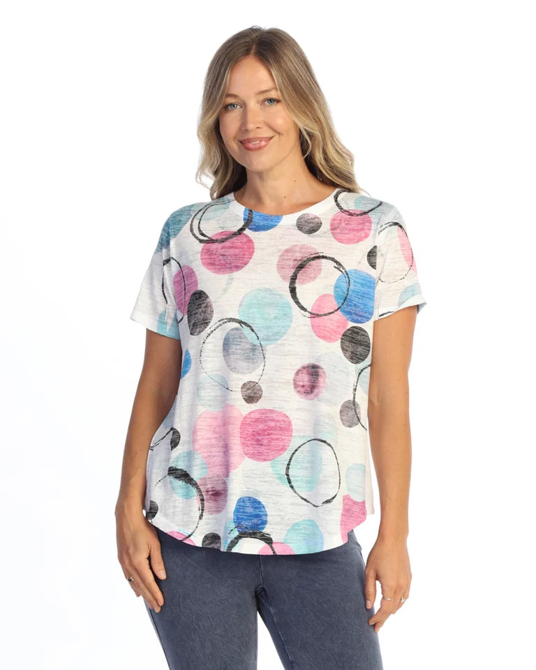 JESS & JANE Burnout Short Sleeve Round-Hem Top - AJ4-2289- BUBBLY