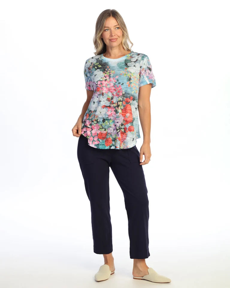 JESS & JANE Burnout Short Sleeve Round-Hem Top - AJ4-2320 - PETUNIA