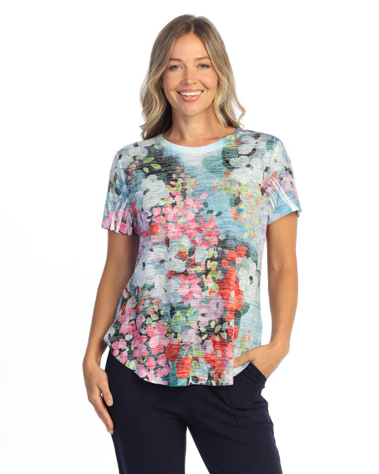 JESS & JANE Burnout Short Sleeve Round-Hem Top - AJ4-2320 - PETUNIA