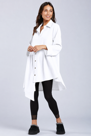 Sydney Project Addison Solid Air Flow Asymmetric Collared Top - AFT1162 - WHITE