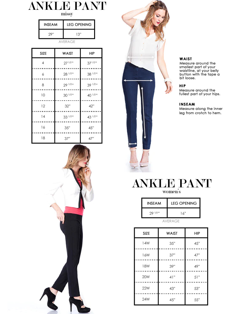 Slimsation BLACK DENIM ANKLE Women's Wide Band Pull On Pant with Tummy Control (M2623P)- BLACK DENIM