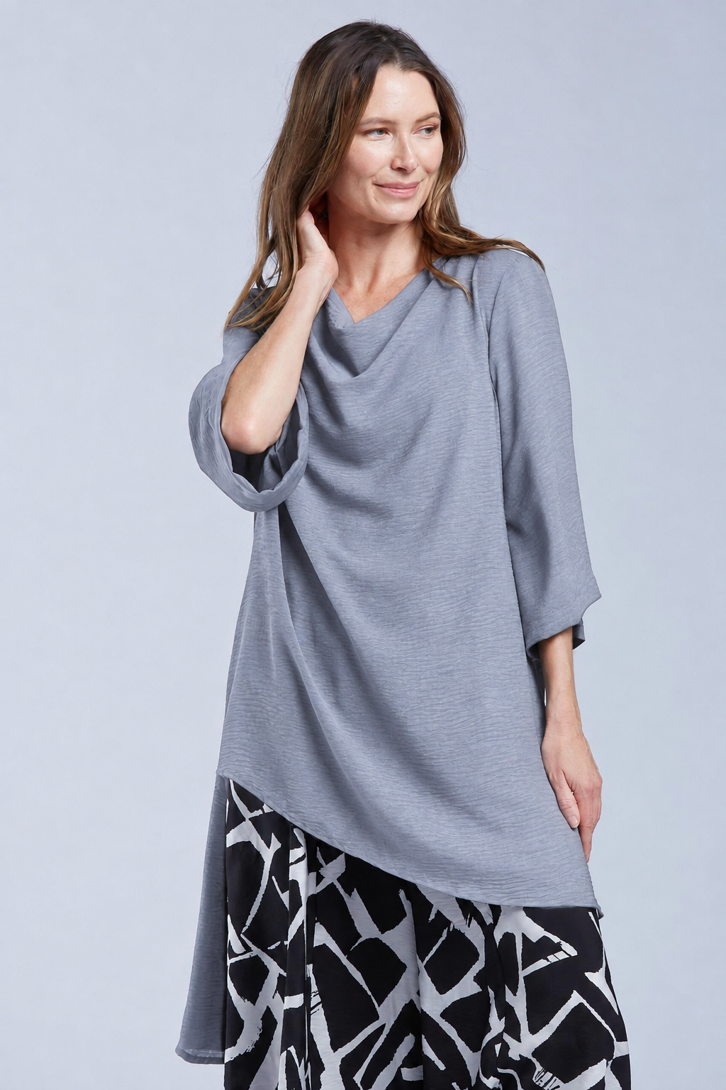 Sydney Project Ann Long Hi-Low 1/2 Sleeve Flowy Top - AFT1159 - GREY