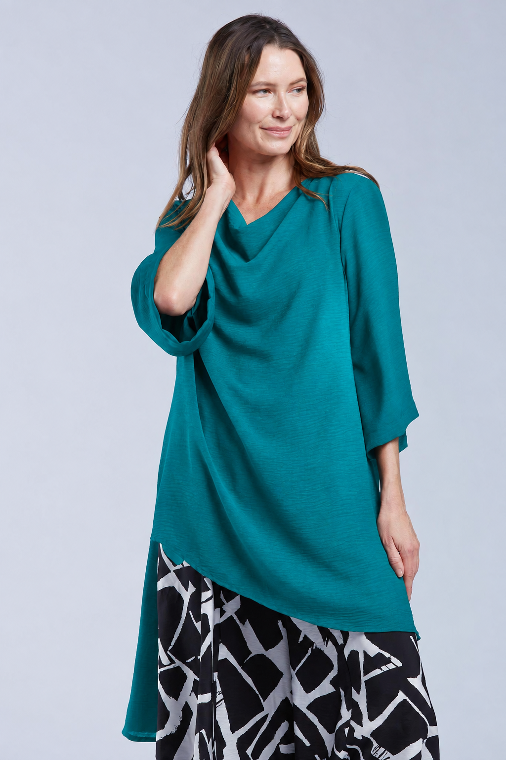 Sydney Project Ann Long Hi-Low 1/2 Sleeve Flowy Top - AFT1159 - JADE