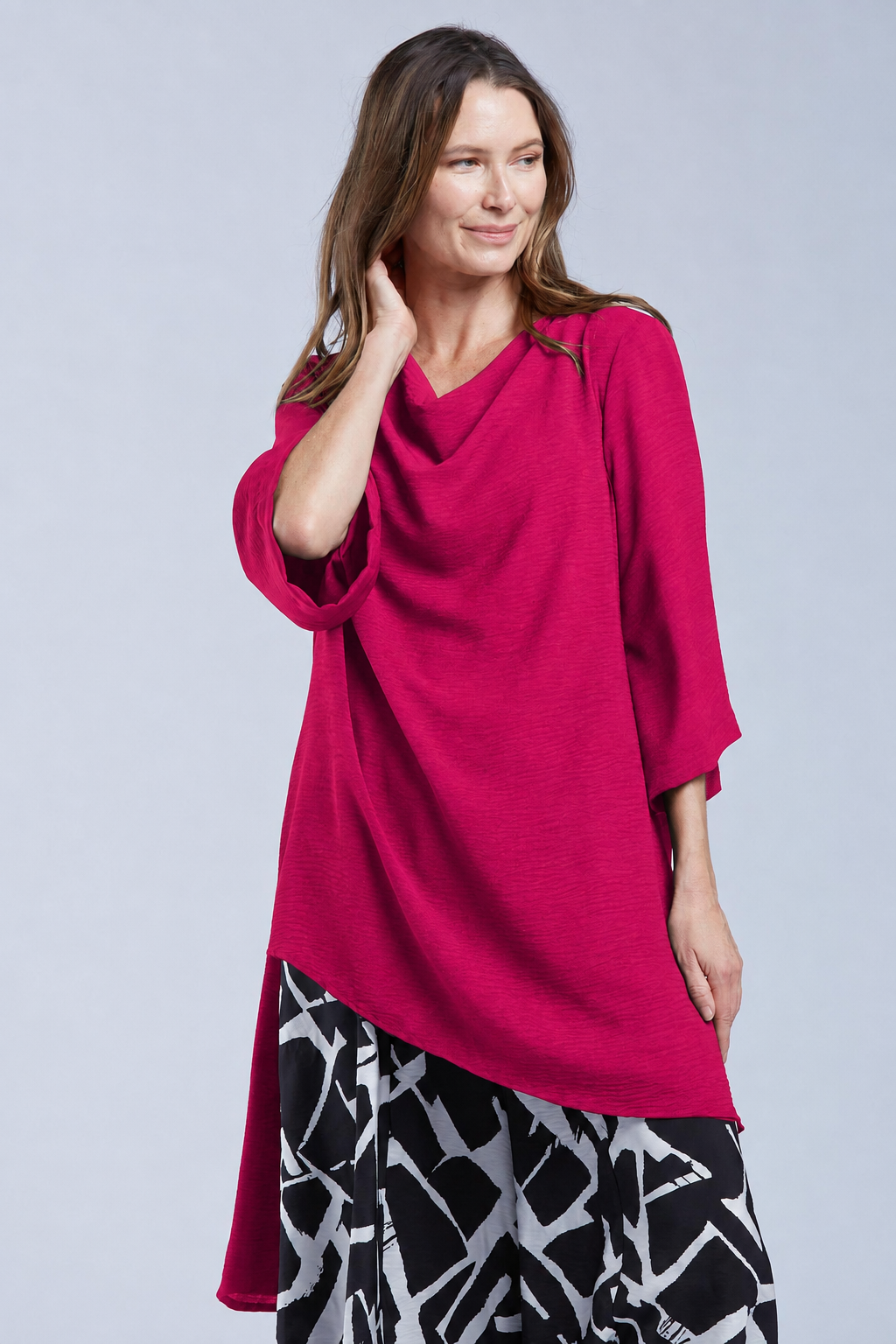 Sydney Project Ann Long Hi-Low 1/2 Sleeve Flowy Top - AFT1159 - MAGENTA