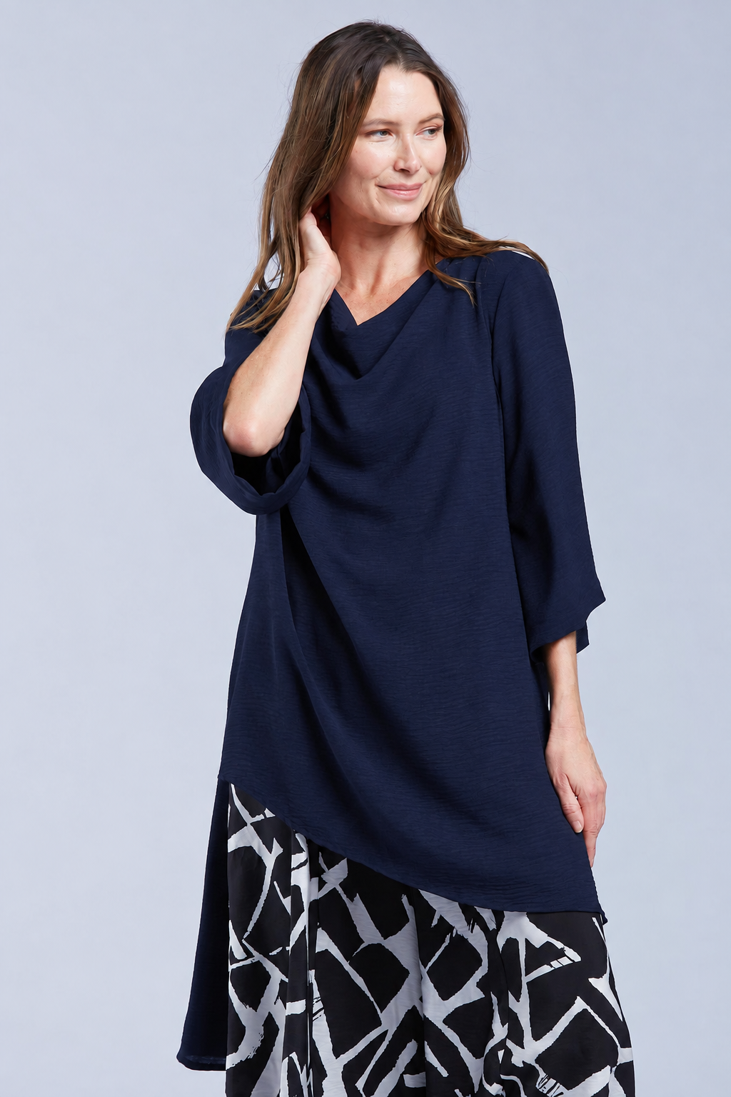 Sydney Project Ann Long Hi-Low 1/2 Sleeve Flowy Top - AFT1159 - NAVY