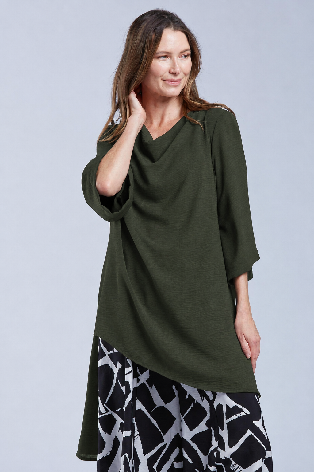 Sydney Project Ann Long Hi-Low 1/2 Sleeve Flowy Top - AFT1159 - OLIVE