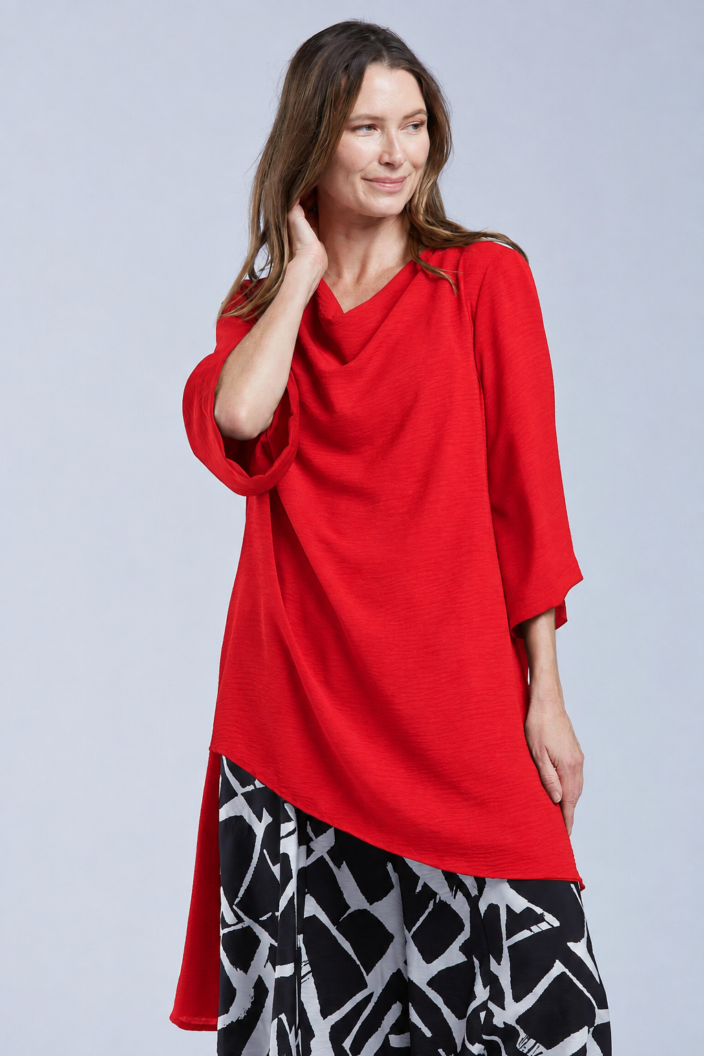 Sydney Project Ann Long Hi-Low 1/2 Sleeve Flowy Top - AFT1159 - RED